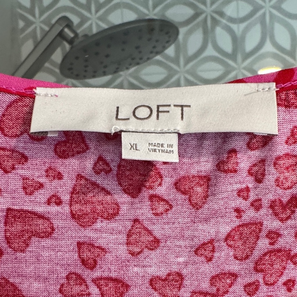 LOFT Pink Patterned Ruffle Blouse - Picture 2 of 3
